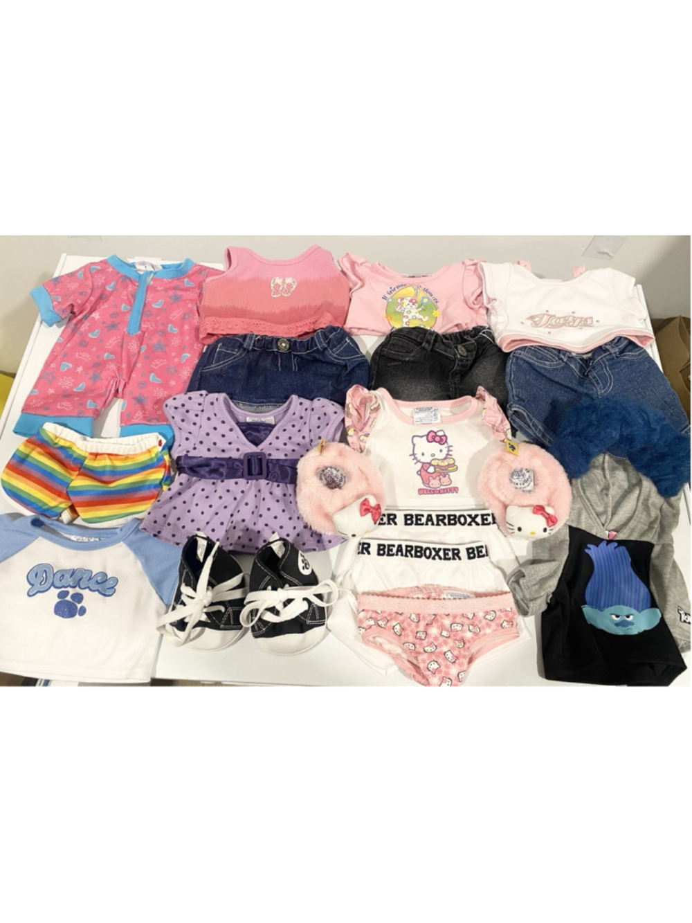 Build A Bear Clothes Lot 17 Pc Hello Kitty Blue Jays Trolls Shoes Outfits BABW